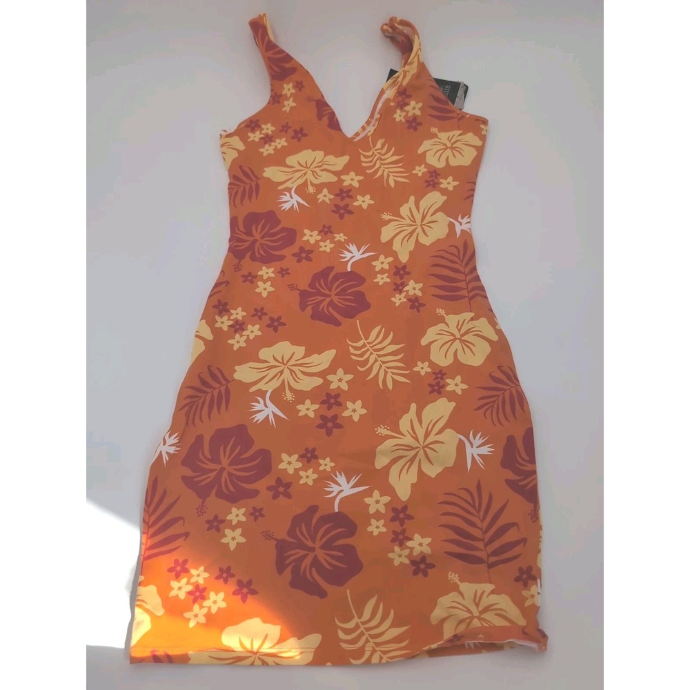 Wild Fable NWT Women's Orange Tropical Sleeveless Bodycon Dress Size S